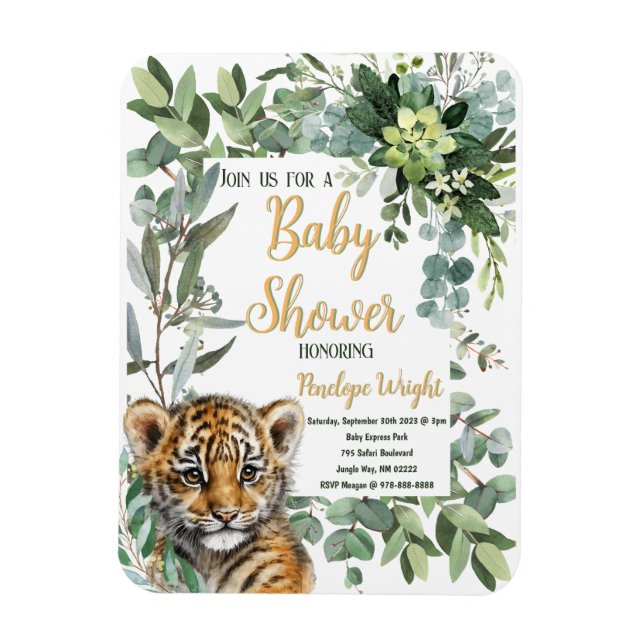 Imán Baby Shower neutro de género en el club de tigres  (Vertical)