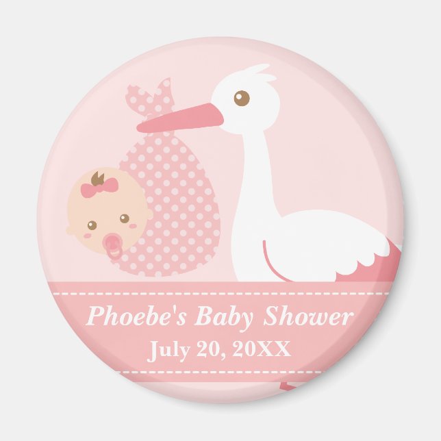 Imán Baby Shower Party Favor - Stork Entrega a Niña Beb (Frente)