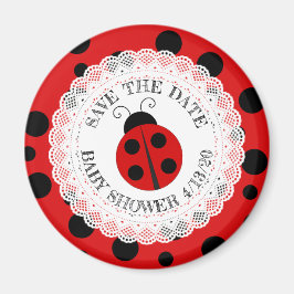 Imán Baby Shower Reminder de Red and Black Ladybug