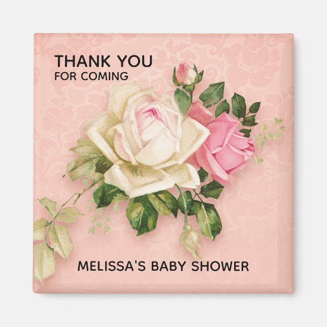 Imán Baby Shower rosa y rosa blanco para Bouquet (Frente)