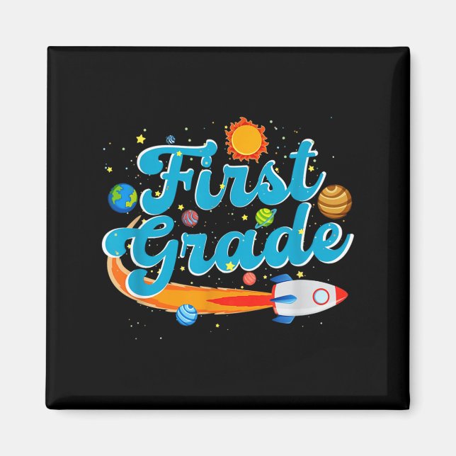 Imán Back to school outer space teacher first grade (Frente)
