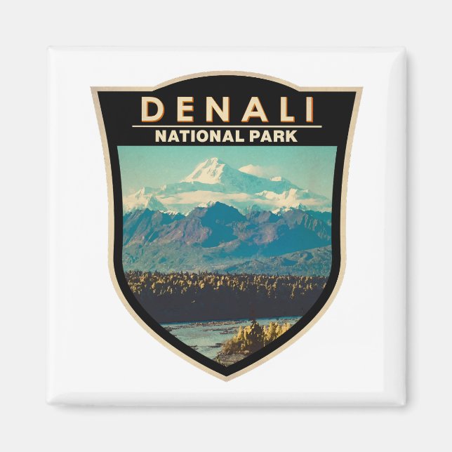 Imán Badge acuarela del parque nacional de Denali (Frente)
