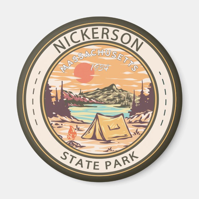 Imán Badge del Parque Estatal Nickerson Massachusetts (Frente)