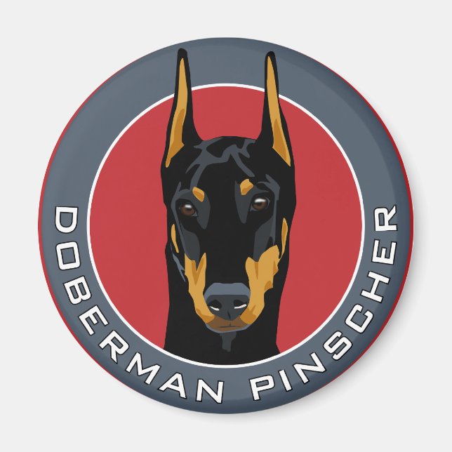 Imán Badge Doberman, negro con rojo (Frente)