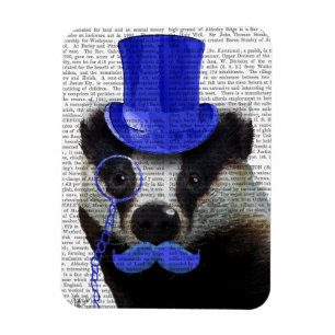 Imán Badger con sombrero azul y bigote