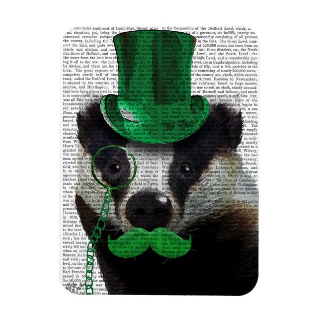 Imán Badger con sombrero verde superior y bigote (Vertical)