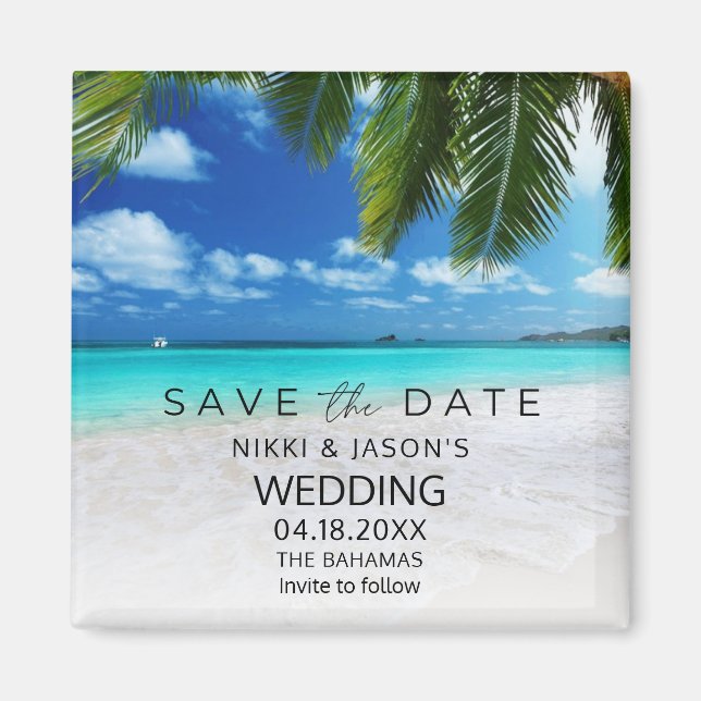 Imán Bahamas Beach Wedding Save the Date (Frente)