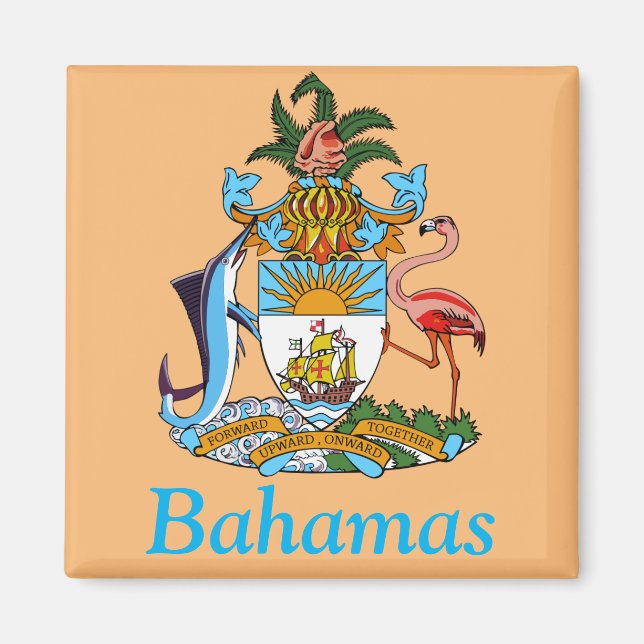 Imán Bahamas con escudo de armas (paraíso caribeño) (Frente)