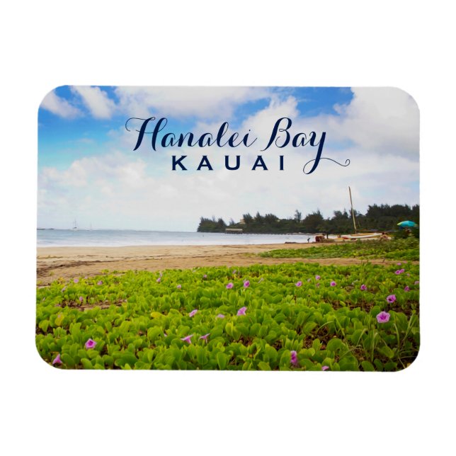 Imán Bahía de Hanalei, flores de playa de Kauai Hawaii (Horizontal)