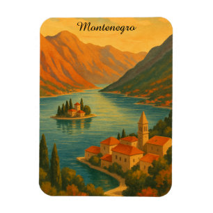 Imán Bahía de Kotor Montenegro Anuncio Vintage Costa Ad