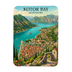 Imán Bahía de Kotor Montenegro Retro Vintage Viajes