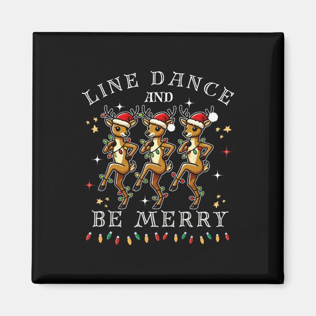 Imán Bailar con la línea de renos y ser feliz Navidad (Frente)