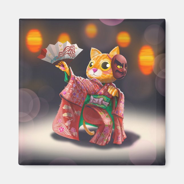 Imán Bailarina de gato japonesa con traje tradicional (Frente)