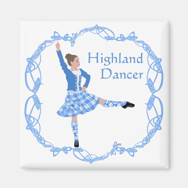 Imán Bailarina de las Highlands escocesas Nudo celta Az (Frente)