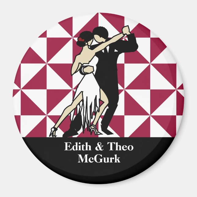 Imán Bailarinas de tango sobre fondo geométrico de Borg (Frente)