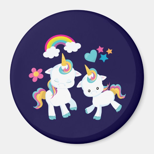 Imán Baile lindo Unicornio arcoiris mágico y estrellas (Frente)