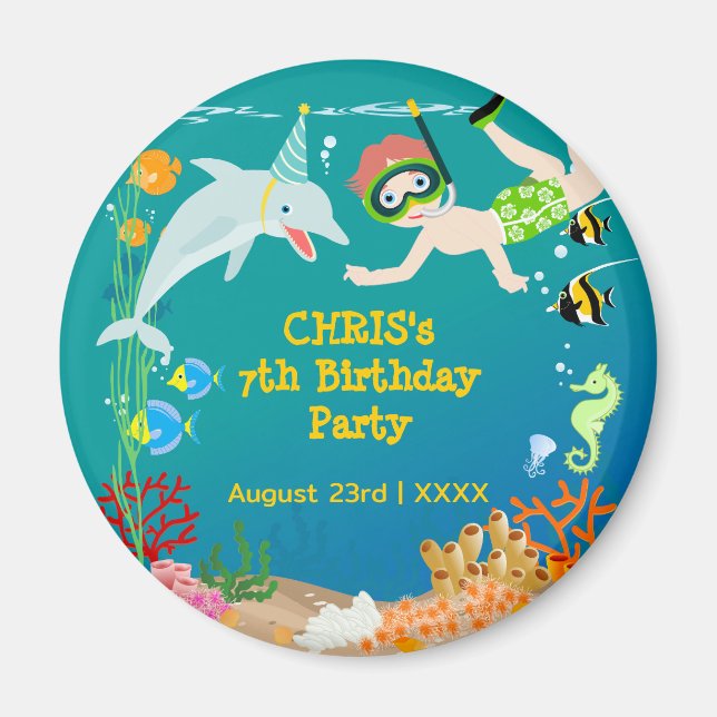 Imán Bajo el mar delfines y fiesta de cumpleaños de niñ (Frente)