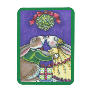 Imán Bajo los NAVIDADES Mistletoe RABBITS MAGNET