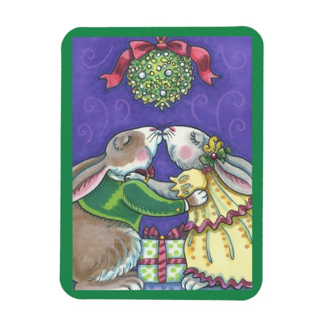 Imán Bajo los NAVIDADES Mistletoe RABBITS MAGNET (Vertical)