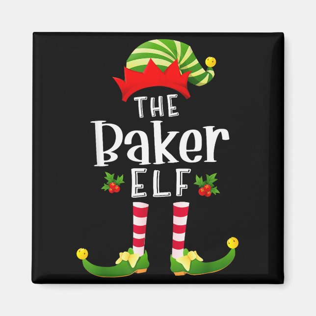 Imán Baker Christmas Elf Matching Pajama X-mas Party  (Frente)
