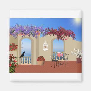 Imán Balcón En El Exterior Con Flores Y Tranquilidad A