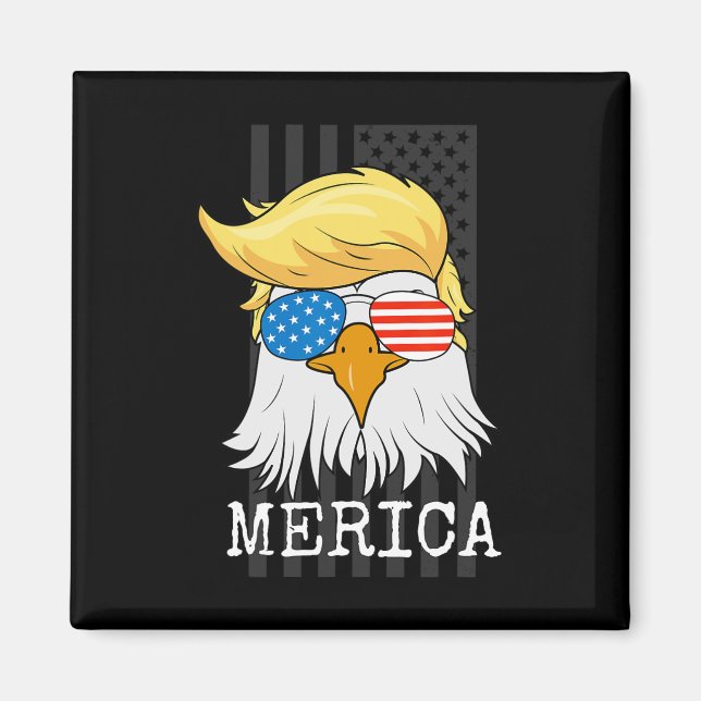 Imán Bald Eagle 4 De Julio Trump Bandera Estadounidense (Frente)