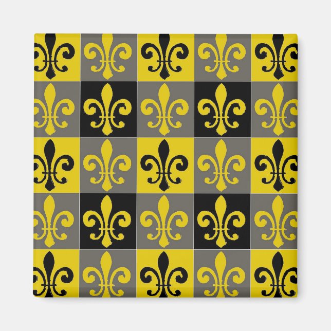 Imán Baldosas de oro y negro Fleur De Lis (Frente)