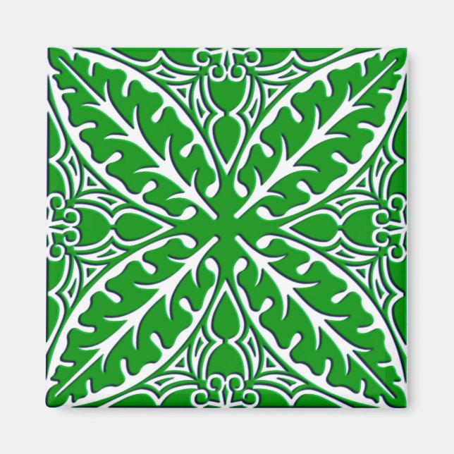 Imán Baldosas marroquíes - verde esmeralda y blanco (Frente)