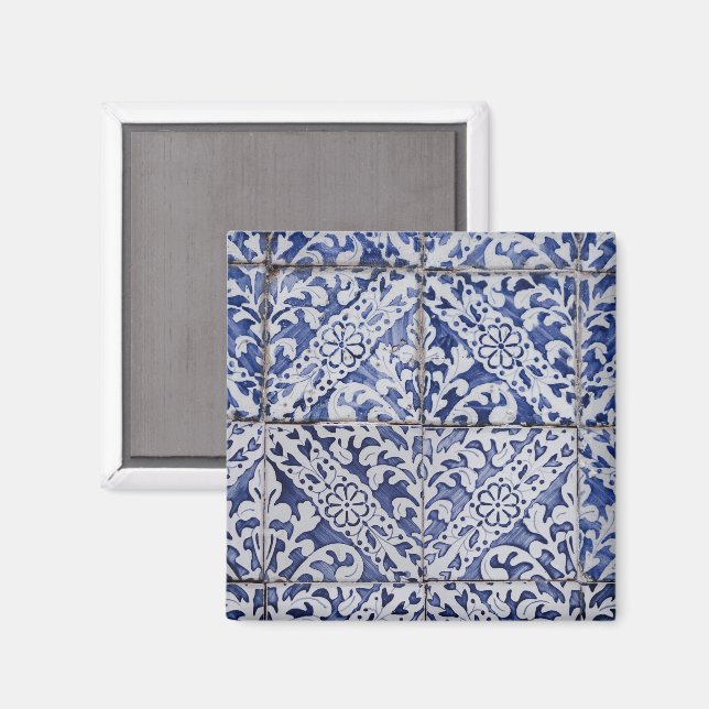 Imán Baldosas portuguesas - Azulejo Floral azul y blanc (Anverso/Reverso)