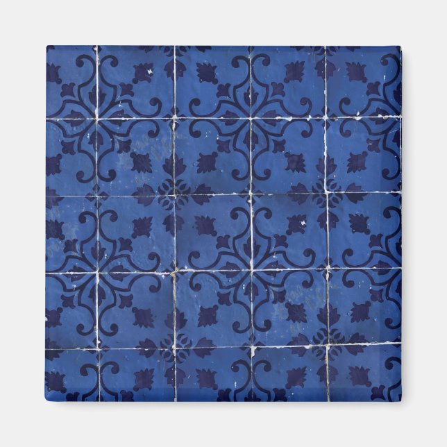 Imán Baldosas portuguesas - Diseño Azulejo Floral Azul (Frente)