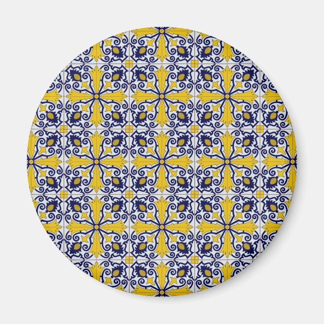 Imán Baldosas portuguesas en azul y amarillo para Navid (Frente)
