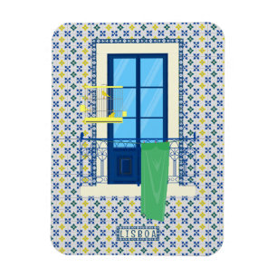 Imán Baldosas portuguesas y balcón con ventana