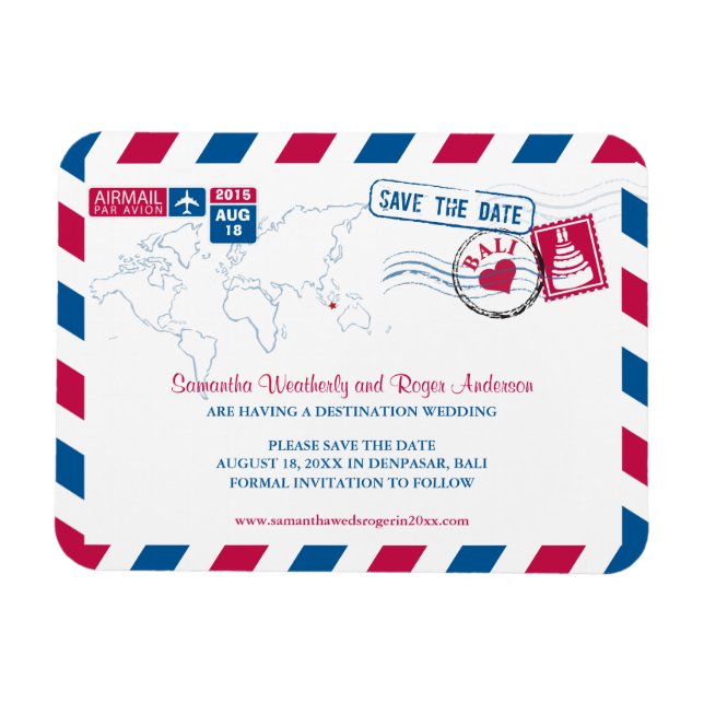 Imán BALI Air Mail Wedding Save the Date 3x4 (Horizontal)
