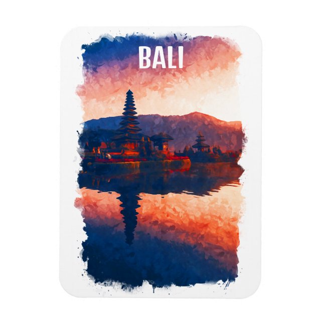 Imán Bali Indonesia Ulun Danu Beratan Watercolor (Vertical)