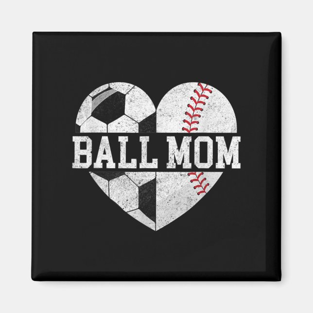 Imán Ball Mom Heart Fun Baseball Soccer Mom (Frente)