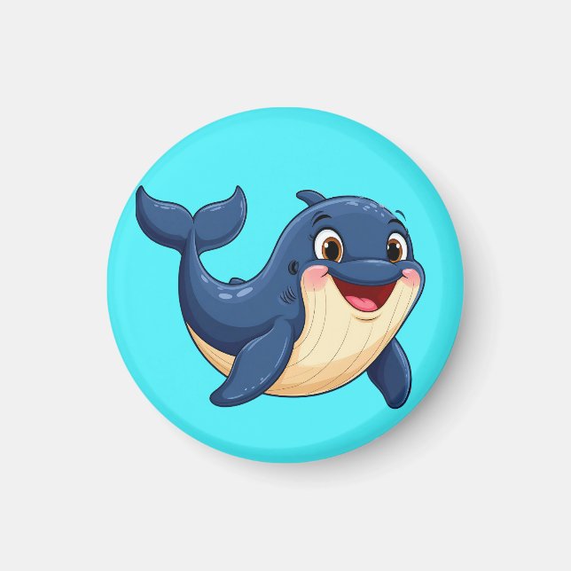 Imán Ballena de dibujos animados alegre nadando (Frente)
