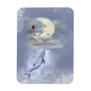 Imán Ballena jorobada y luna azules lindas, fantasía