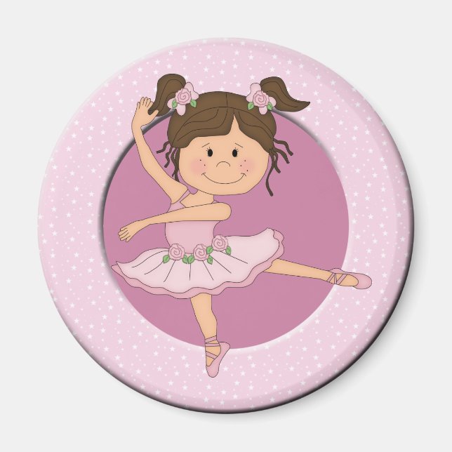 Imán Ballerina rosa cúpula 1 nombre personalizado (Frente)