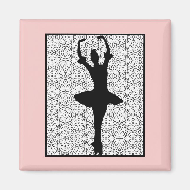 Imán Ballerina Silhouette sobre un patrón de Mandala de (Frente)