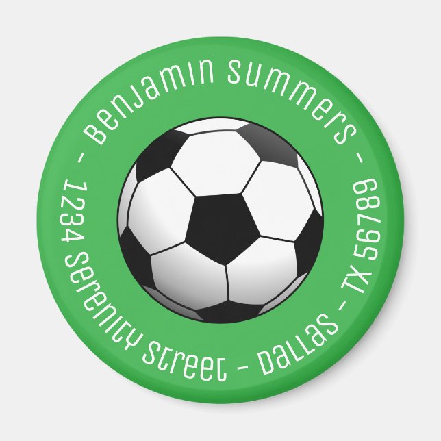 Imán Balón de fútbol en verde con texto personalizado (Frente)