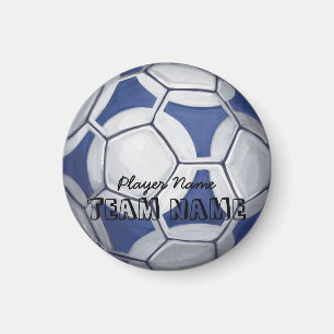 Imán Balón de fútbol nombre y número azul y blanco