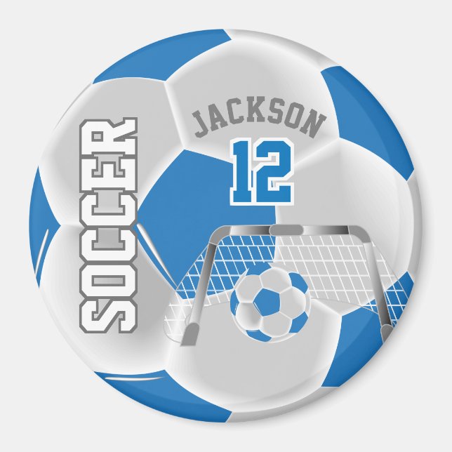 Imán Balón de fútbol personalizado azul y blanco (Frente)