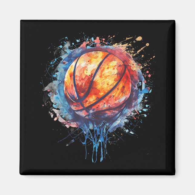 Imán Baloncesto acuarela arte Baloncesto Hoop Colo (Frente)