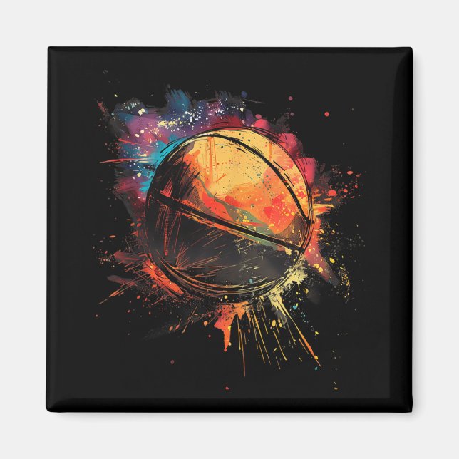 Imán Baloncesto acuarela Baloncesto Jugador Dibujo Ar (Frente)