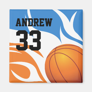 Imán Baloncesto azul y Naranja flamado personalizado