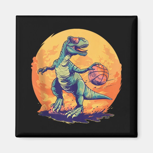 Imán Baloncesto Dino T-rex Drawing Basketball Player Ar (Frente)