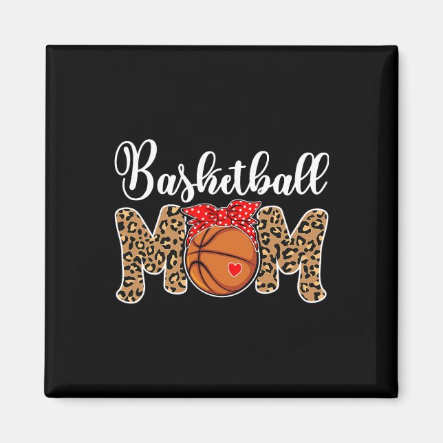 Imán Baloncesto Mamá Leopard Messy Bun Game Day Fun Mot (Frente)