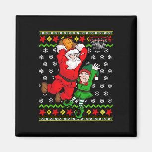 Imán Baloncesto Santa Claus Slam Dunk Elf Ugly Christma