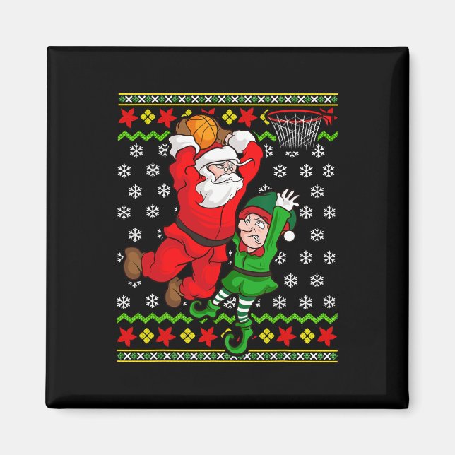 Imán Baloncesto Santa Claus Slam Dunk Elf Ugly Christma (Frente)