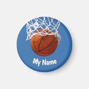 Imán Baloncesto Tu Nombre Fondo Azul Acero Personalizad